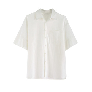 山本耀司衬衫日系学生宽松纯棉短袖衬衣polo领小众设计感白色衬衫