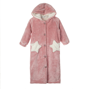 儿童浴袍珊瑚绒睡袍法兰绒秋冬季双层加厚款女童孩宝宝睡衣家居服