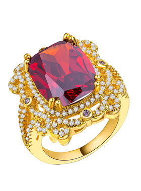 夸张红宝石戒指镀金边鸽血红钻