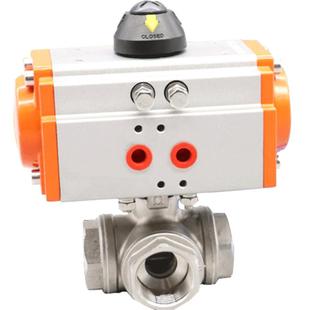 气动三通球阀Q615-16P不锈钢气动快速切换阀DN15T型内螺纹换向阀