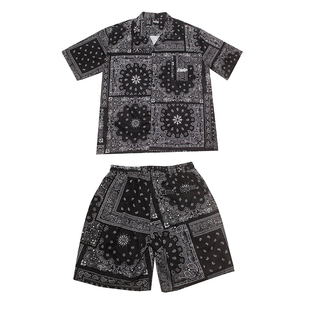 FunkyStyle原创新说唱西海岸满腰果花衬衫短裤套装hiphop男女宽松