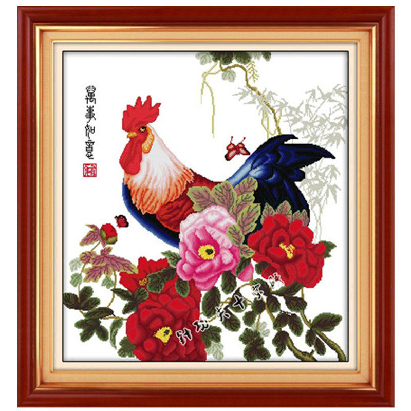 牡丹吉祥鸡万事如意大公鸡新款绣