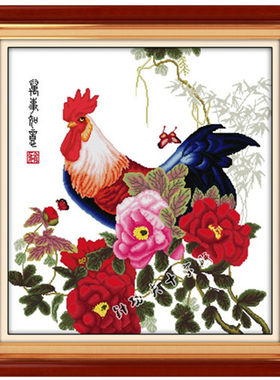 牡丹吉祥鸡万事如意大公鸡新款绣