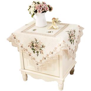 床头柜盖巾十字绣亚麻茶几方圆小桌布 绣花电视冰箱微波炉盖布罩