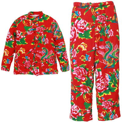 大花布丝绵棉衣棉裤套装