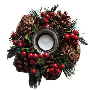 圣诞松果松针树枝烛台花环美式乡村田园家居橱窗装饰品手工蜡烛台