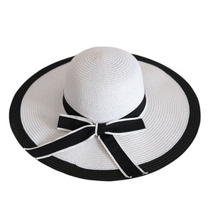 夏季新款黑白遮阳帽女大檐草帽度假出游海边防晒沙滩帽折叠亲子帽