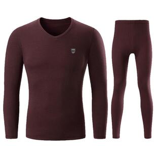 莫代尔男士保暖内衣套装中厚德绒发热纤维冬季青年V领秋衣秋裤男