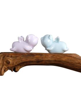 陶瓷飞猪掌上明珠粉色影青摆件