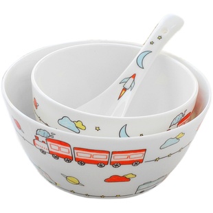 北府小火车儿童卡通碗盘骨瓷日式米饭碗菜盘汤盘陶瓷餐具