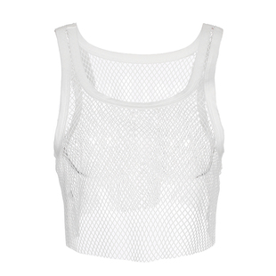 网纱镂空透视背心吊带女运动外罩渔网内搭罩衫露脐打底上衣蕾丝衫