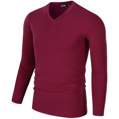 男士V领长袖T恤莫代尔打底衫修身