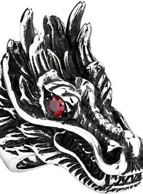 红宝石钛钢龙头戒指男防身夸张