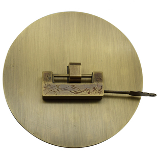 中式仿古纯铜家具圆形抽屉锁头纯铜挡片锁片铜板老式挂锁黄铜锁扣