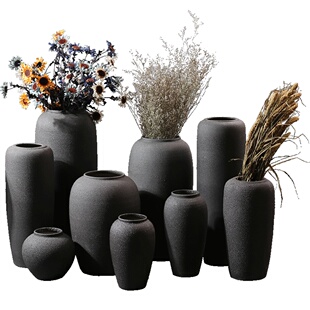 干花陶瓷花瓶养鲜花新款高级感侘寂风粗陶北欧简约客厅插花摆件