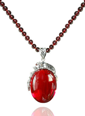 S925银镶嵌天然红刚玉毛衣链项链