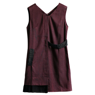 清仓秒杀国内专柜品牌 裙皇系列春装个性不对称条纹背心裙连衣裙