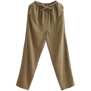 中国风夏季棉麻裤子男士休闲裤复古宽松直筒亚麻长裤松紧裤唐装裤