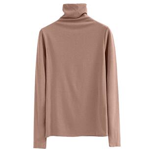 秋冬新款韩版修身高领长袖T恤纯白纯色简约休闲打底衫女装上衣