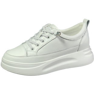 真皮小白鞋女2025新款春季百搭厚底增高5CM运动板鞋内增高松糕鞋