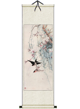 梨花双燕图丝绸画客厅古典成品
