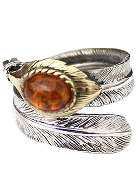 飞鹰羽毛琥珀纯银男士开口戒指