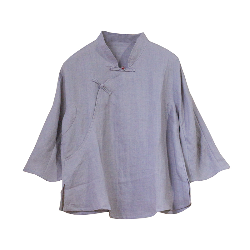 【清素画扇】宽袖盘扣麻衫 中式斜襟玉珠扣衬衫八分袖禅意茶服夏1