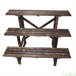 户外实木花架子阳台落地式碳化木防腐置物架多层阶梯简约花木盆架