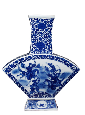 新中式风扇形人物纹玄关瓷器花瓶