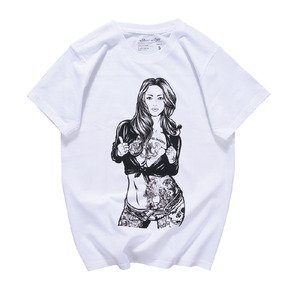 西海岸街头纹身西海岸美女印花纯棉T恤滑板摇滚嘻哈拉风短袖男潮
