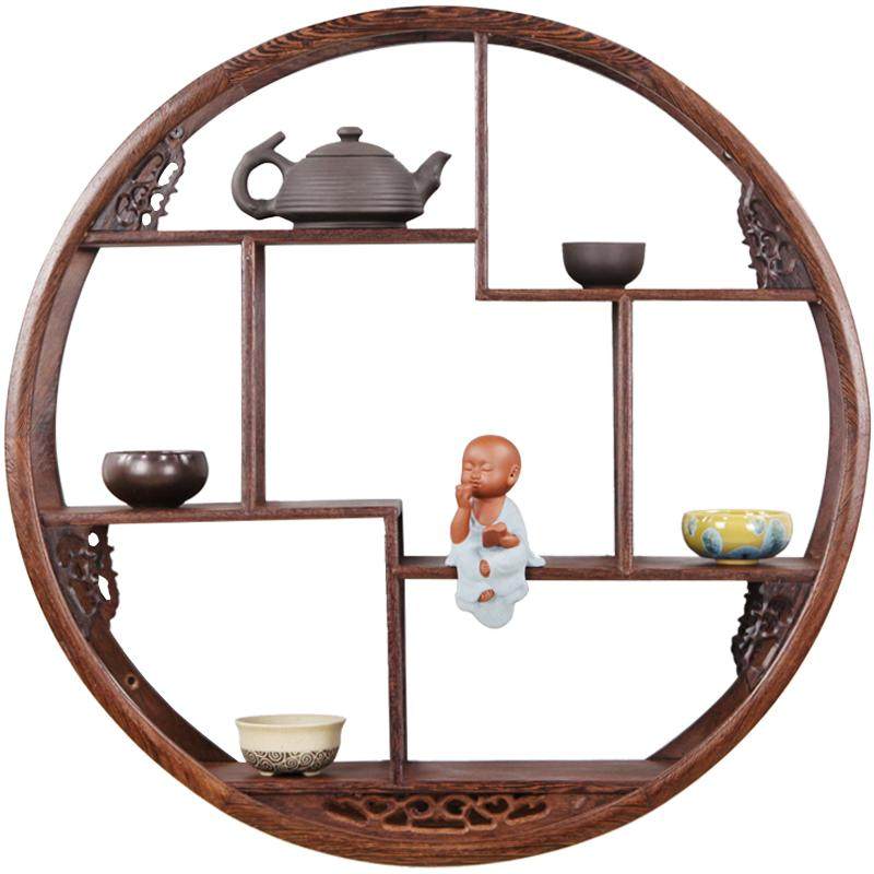 中式壁挂墙上茶叶博古架实木