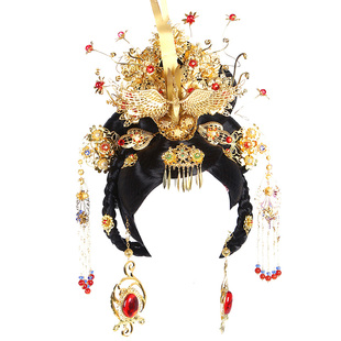 唐朝武则天皇后造型头盔女款假发套汉服走秀舞台演出带饰品