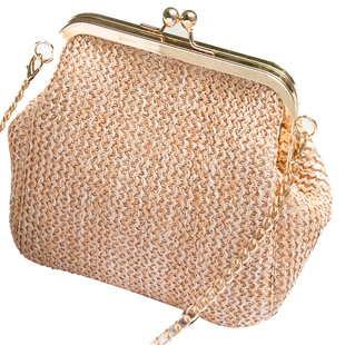 夏季小包包女2023新款潮韩版原色夹子迷你仿草编包单肩斜挎链条包