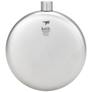 keith铠斯户外随身便携钛酒壶圆形纯钛酒壶附小漏斗扁酒瓶金属