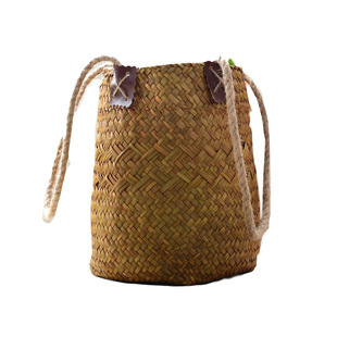 田园草编花篮花盆 干花篮手工编织收纳篮子 藤编竹编客厅装饰花器