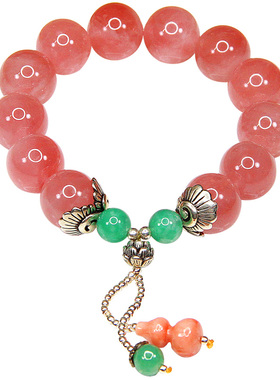 承李李原创设计 高端订制K金镶嵌珠宝玉石  玫红色碧玺手串