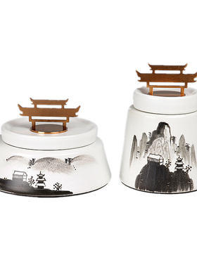 新中式风展厅陶瓷罐台面装饰品