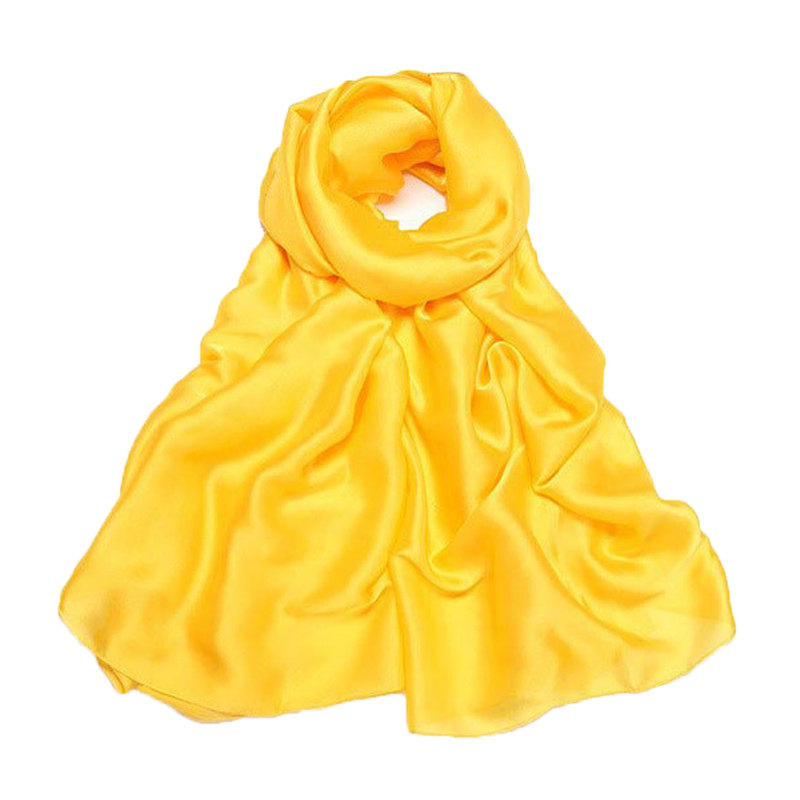 2025新品春夏真丝围巾长款女纯色橘色缎面披肩两用桑蚕丝单色丝巾