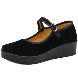 赛格女布鞋旗舰店老北京大绒鞋女网面金灯草绒鞋子黑色灯芯方口鞋