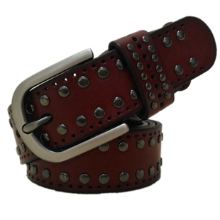牛皮女皮带简约复古真皮针扣女士宽腰带头层牛皮铆钉装饰腰带促销