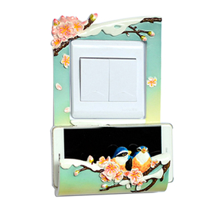 放手机家用创意田园梅花装饰开关贴卧室树脂墙贴插座开关板保护套