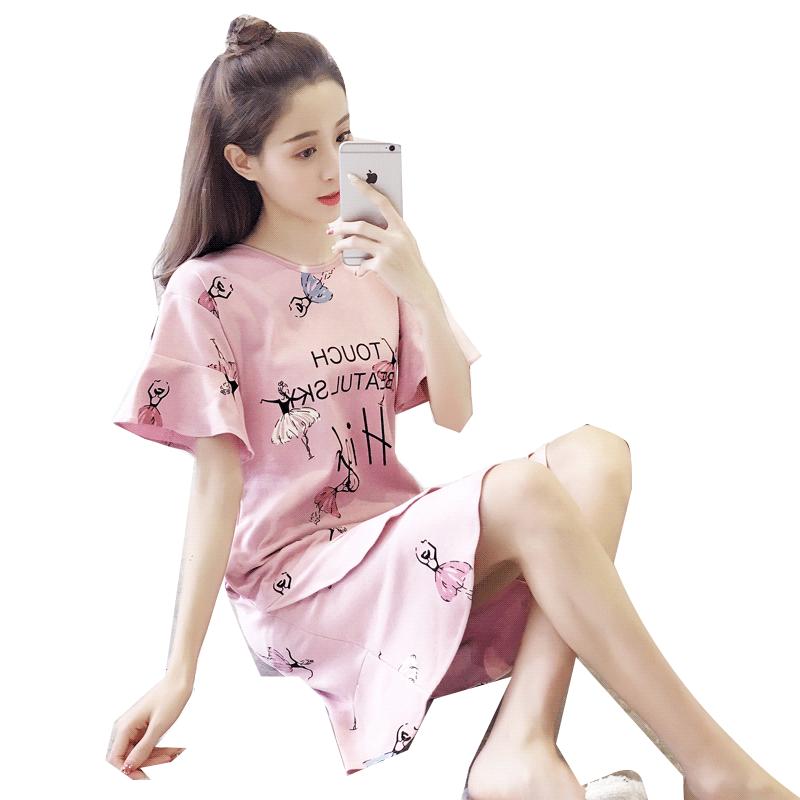 睡衣女夏季纯棉甜美可爱大码睡裙