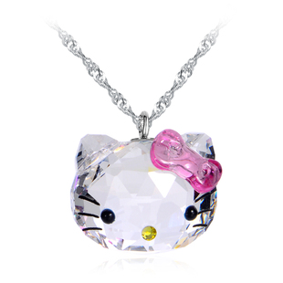 奥地利水晶项链女韩版可爱hello kitty猫纯银饰项链925银饰品