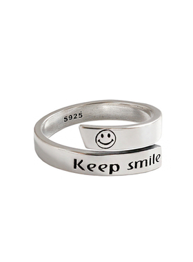 冷淡风s925纯银smile女ins戒指