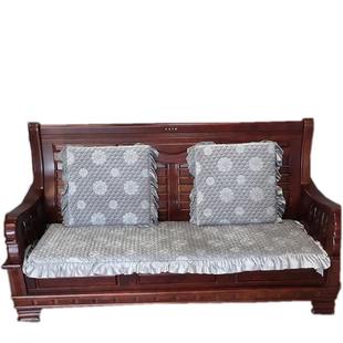 加厚冬季实木沙发垫花边毛绒防滑中式红木沙发办公室长椅三人坐垫