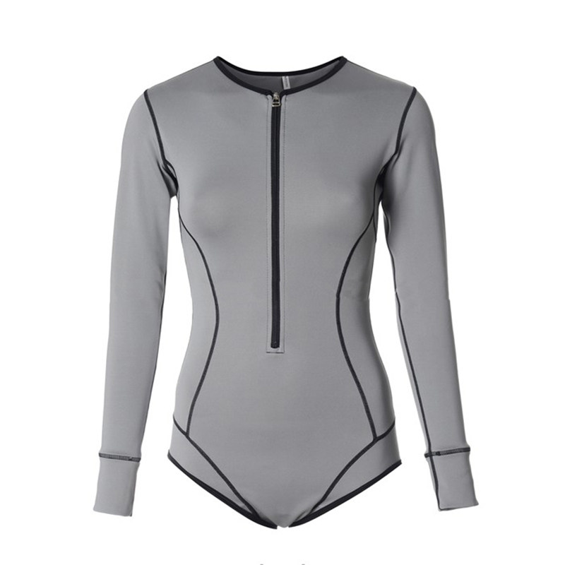 金属色-气质高端大牌遮肚显瘦连体三角泳衣女潜水服长袖温泉防晒