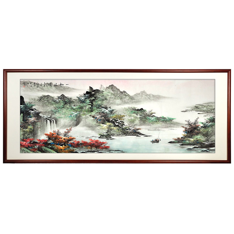 纯手绘点彩办公室一帆风顺山水画