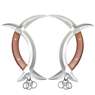 御武堂不锈钢双钺八卦子午鸳鸯钺红花梨木鸡翅木实木双钺 未开刃