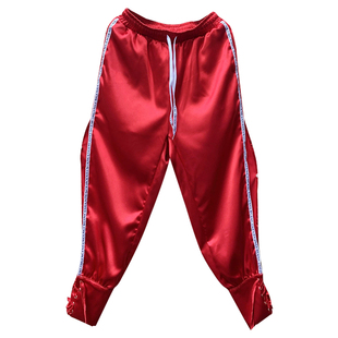欧美镂空jazz裤子性感侧边开叉休闲裤女爵士舞服装红色跳舞练功裤