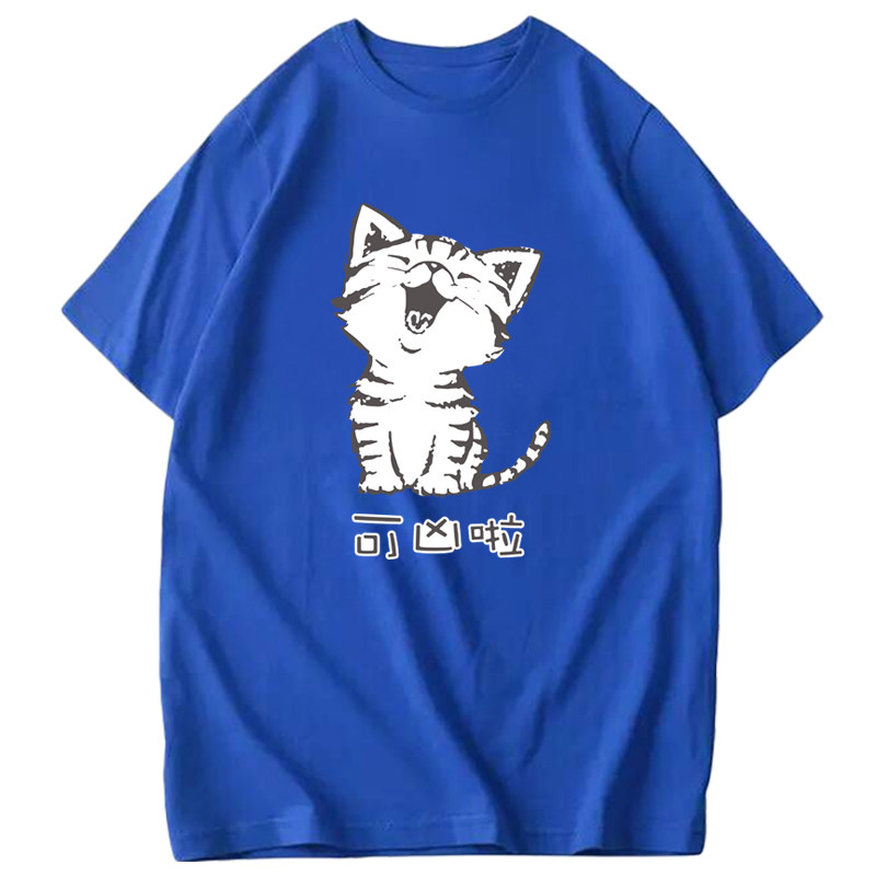 新款可爱半截袖猫咪t恤衫情侣装